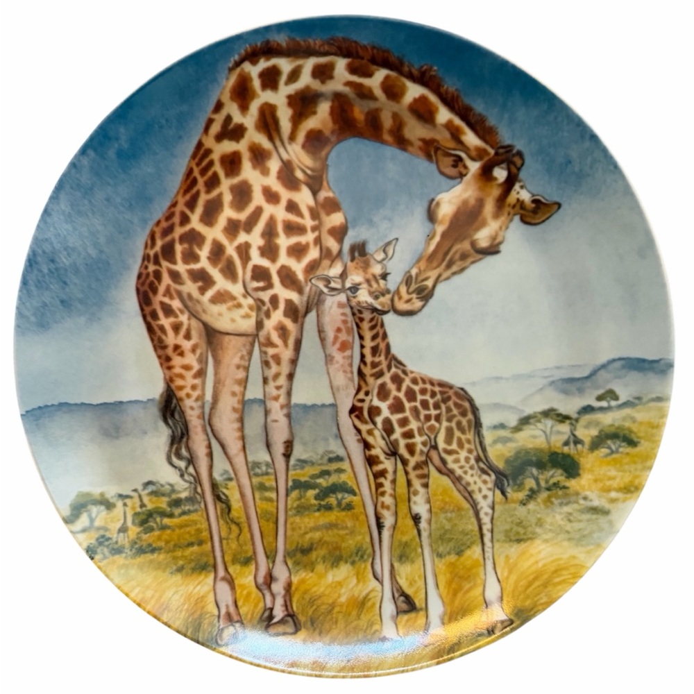Vintage KNOWLES "A Kiss for Mother" 8.5" Plate w/ Box & COA - Giraffes